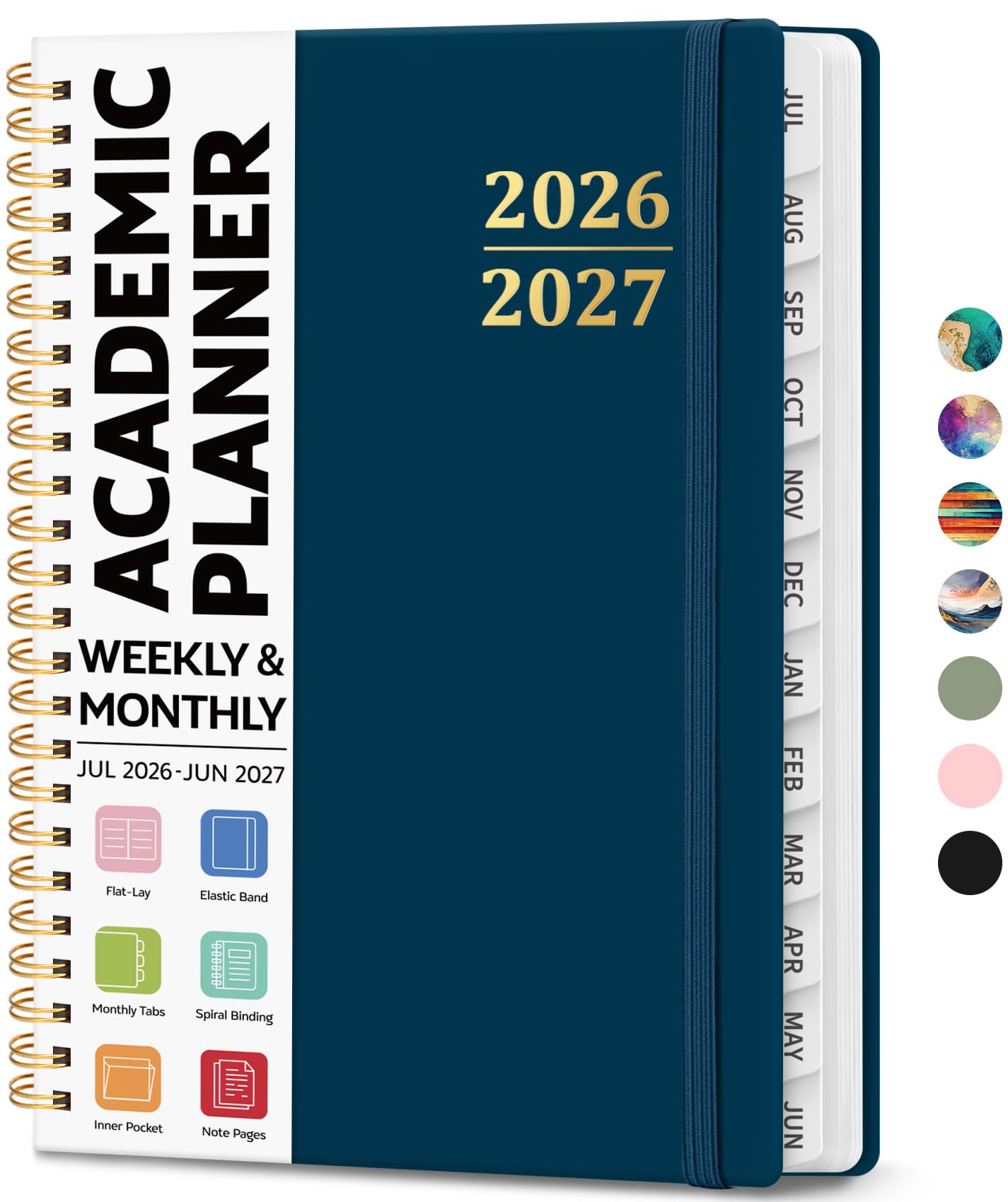 Academic Planner 2026-2027, Weekly and Monthly Calendar Planner Book, July 2026 – June 2027, Hardcover Organizer with Tabs, Perfect for Teachers, Students, Women & Men, A5 (6.4" x 8.5") - Navy