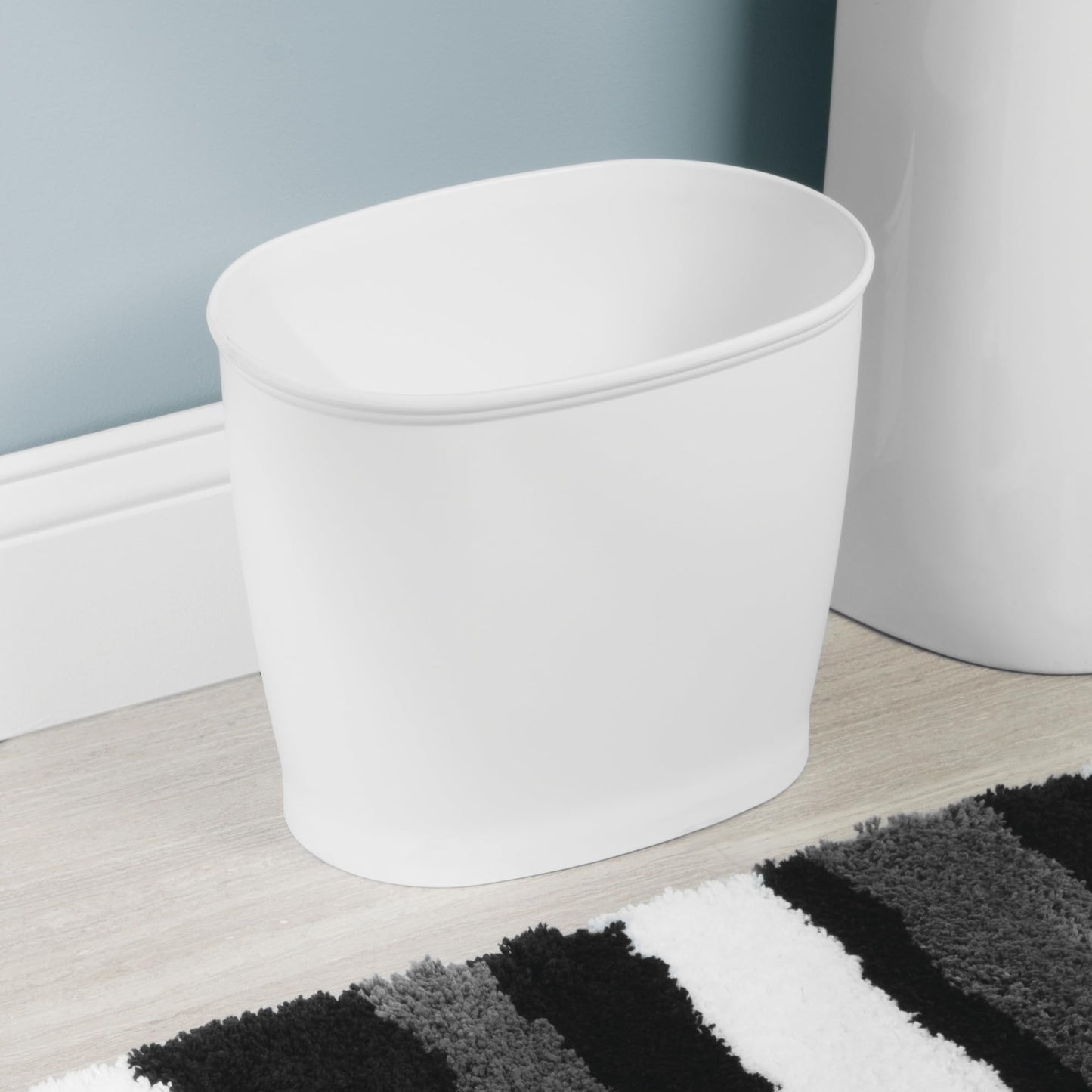 iDesign Slim Plastic Bathroom Trash Can, Small Garbage Bin for Bedroom, Office, Desk, Dorm, 2-Pack, White
