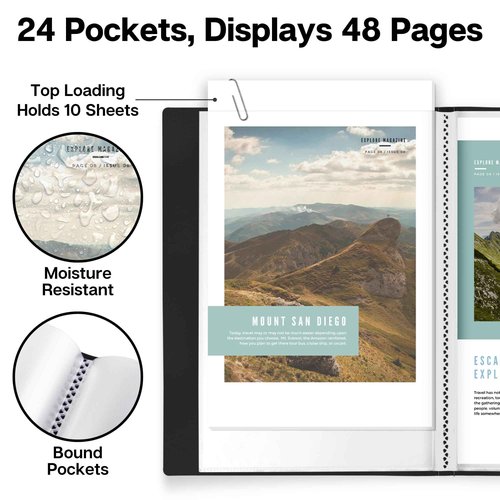 Dunwell Small Presentation Book 5.5x8.5 (12-Pack, Black), 24 Pockets Display 48 Half Size Pages, Plastic Binders with Sleeves, 5.5 x 8.5 Mini Booklets, Acid-Free Poly