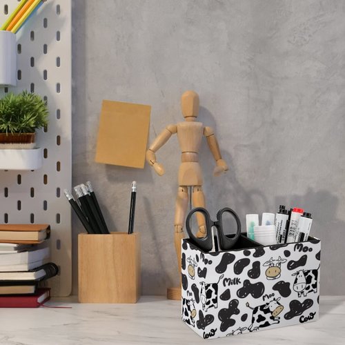 Niapessel Pencil Holder for Desk, Cute Funny Cow Pen Holder Storage Desktop Pen Organizer Desk Pencil Organizer Makeup Brush Holder for Office School College Leather