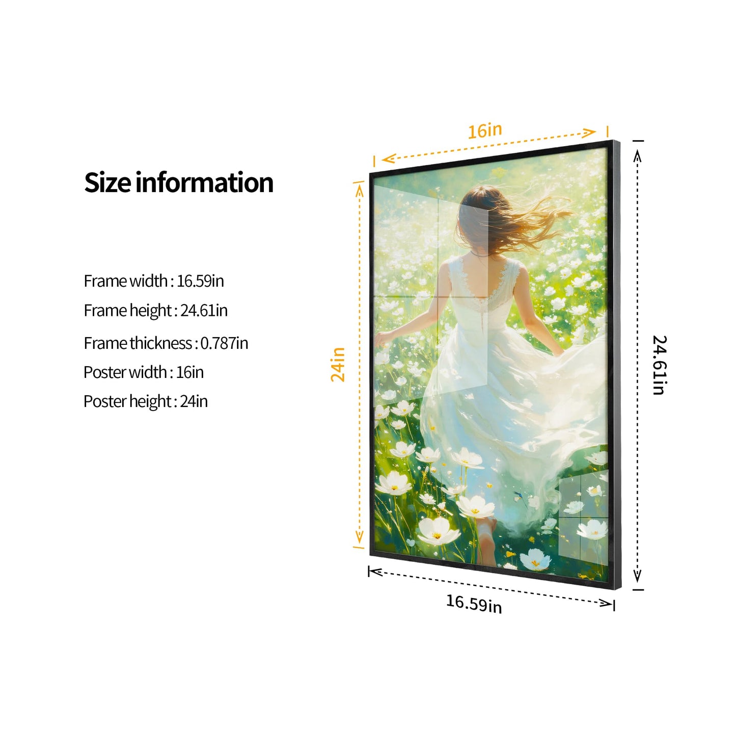Cjgyz 16x24 Inch Black Poster Frame, Set of 2, Plexiglass Snap Frames, Front-loading Coated Aluminum Profile, Horizontal & Vertical Display