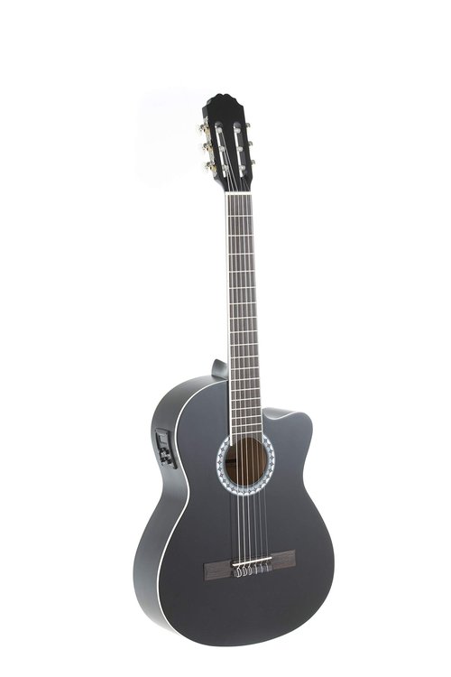 GEWA E-Acoustic Classical Guitar BASIC, Classical Guitar (Lime Body, Nickel Silver Frets, Chrome Plated Tuners, Water-Based Matt Finish, Scale Length: 650 mm, Nut Width: 52 mm), Black