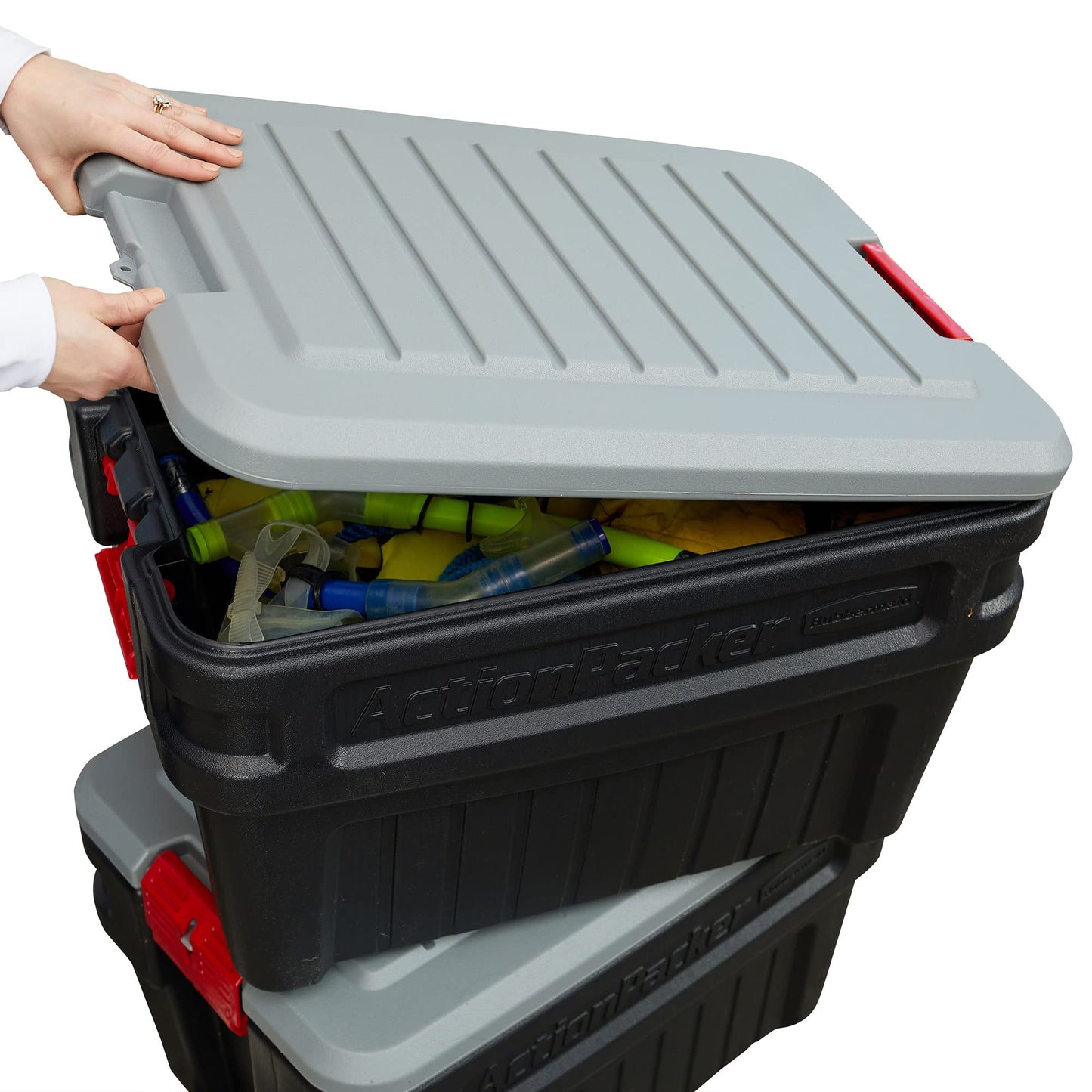 Rubbermaid ActionPacker️ 24 Gal Lockable Storage Box Pack of 2, Outdoor, Industrial, Rugged, Grey and Black