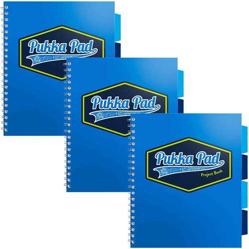 Pukka Pad 5 Subject Spiral Notebook 3-Pack - 200 Pages, 100 Sheets of 80GSM Paper with Repositionable Dividers & Perforated Edges for Office Planning & Organization - US Letter 8.5 X 11, Blue Vision