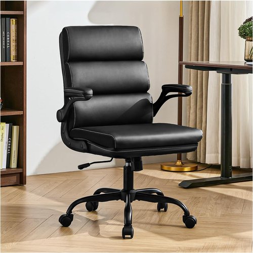 Skiennix Adjustable Office Chair - Ergonomic Mid Back Support with Padded Armrests | Black