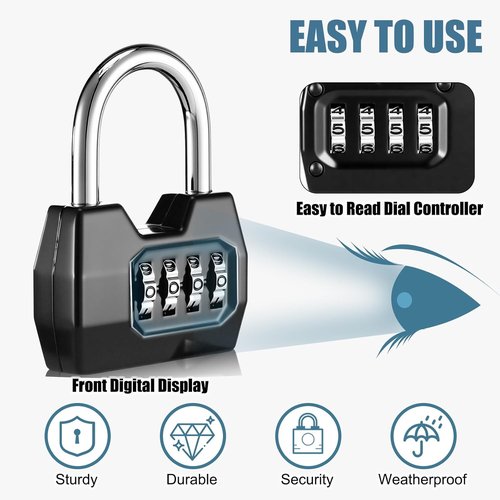 Regine Switzerland 4-Digit Combination Lock - Waterproof Wide Shackle Padlock for Outdoor Use | 12 Pack