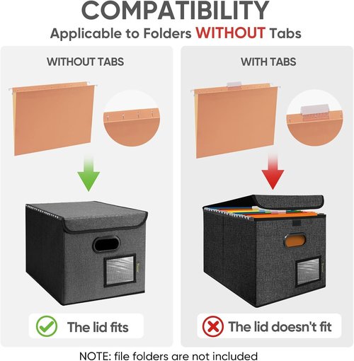 BALEINE File Organizer Box - Collapsible Document Storage with Lid & Plastic Slide | 4 Pack, Black