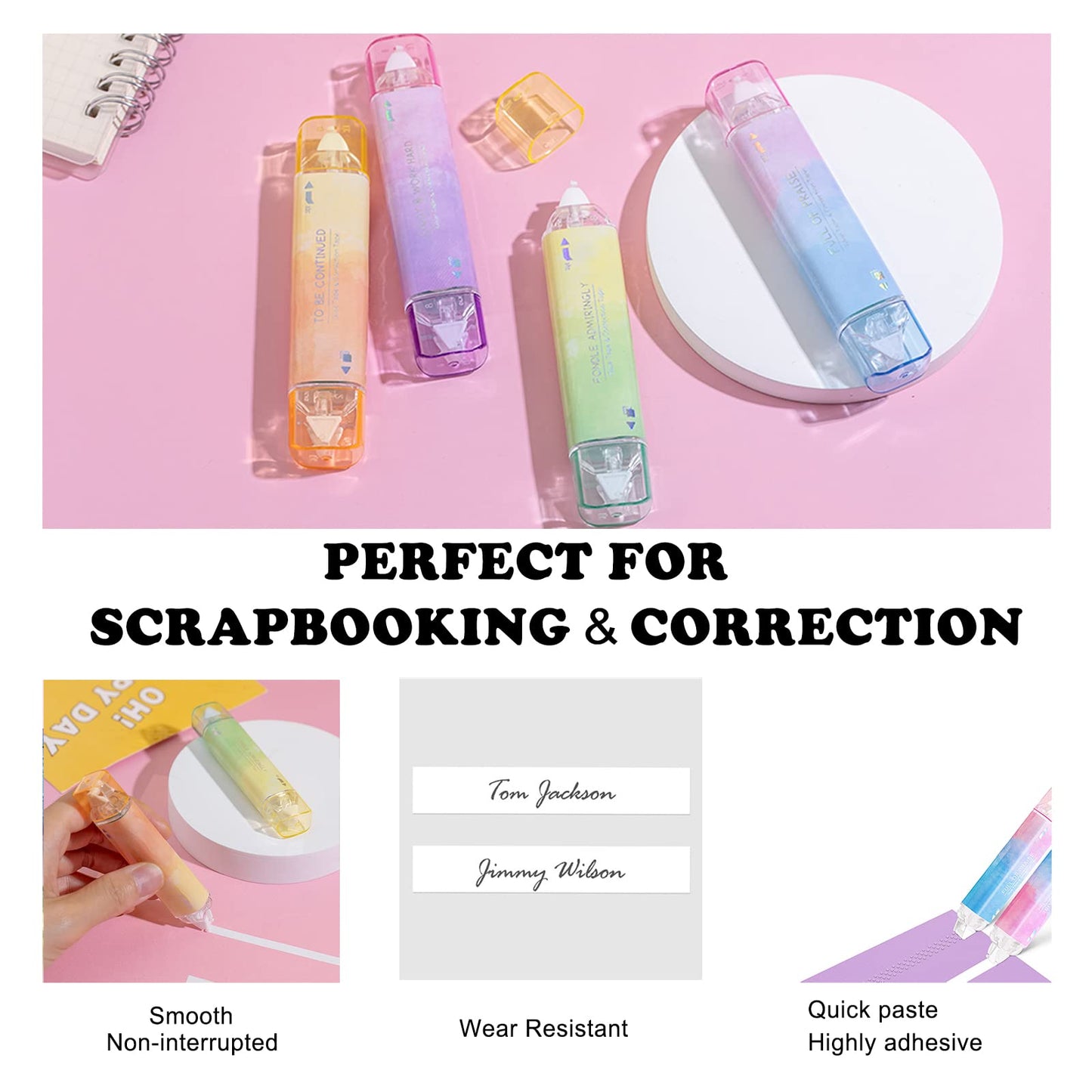 BITOSEE 2 in 1 Correction Tape and Double Sided Tape Roller, Cute Quick Dry Japan Correction Tape, with Permanent Scrapbook Adhesive Tape Dispenser, for School Office Supplies(SH-C)