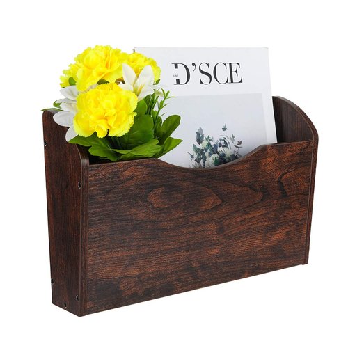 PAG Wall File Holder Wall Mounted Wood Hanging File Organizer for Office, 2 Pockets, Brown