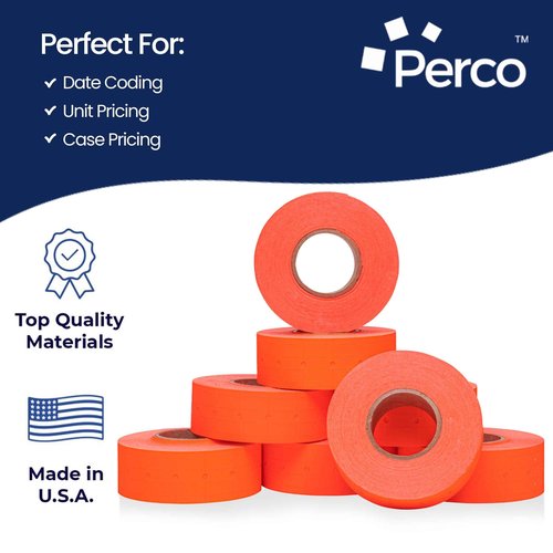 Perco 1 Line Fluorescent Red Labels - 32 Rolls, 4 Sleeves, 32,000 Blank Price and Date Gun Labels for Perco 1 Line Price and Date Guns - Made in USA