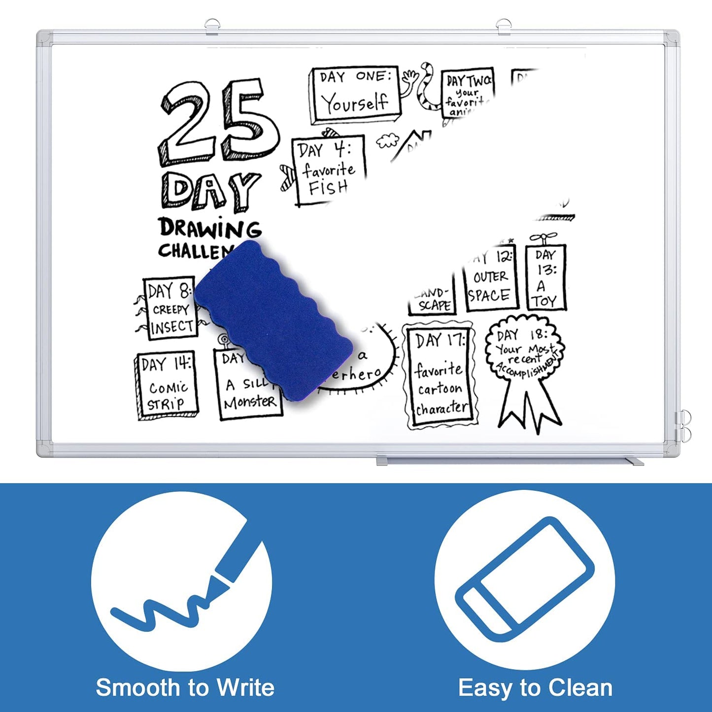 Magnetic White Board for Wall, 24" x 18" Dry Erase Board Hanging Whiteboard with Aluminum Frame for Office Home, Includes 1 Eraser & 3 Markers & 6 Magnets