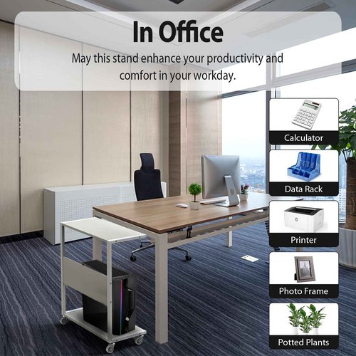 360Tronics Computer Tower Stand, Upgrade 2-Tier Extra Large Gaming ATX-Case Storage CPU Holder Cart with Rolling Wheels, Mobile PC Standing Table for Home and Office, White