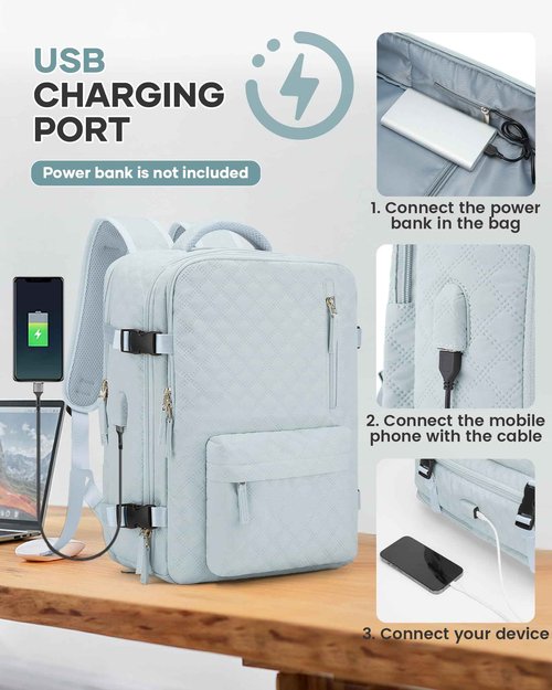 Travel Vacuum Storage Backpack with Air Pump Vacuum Seal Compression Space Saver Bags Clothing Vacpack 18x14x8 inches Travel Bag Carry on Personal item Laptop Work Backpacks Women LightBlue