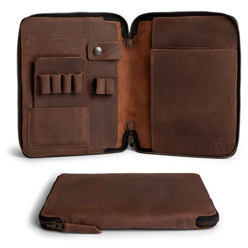 Leather Worx, Rustic A5 Notebook (5.75 x 8.25 inch.) Portfolio Binder, Executive Padfolio for Office, Personal Planner for Men and Women, Full Grain Leather, Handmade, Bourbon Brown