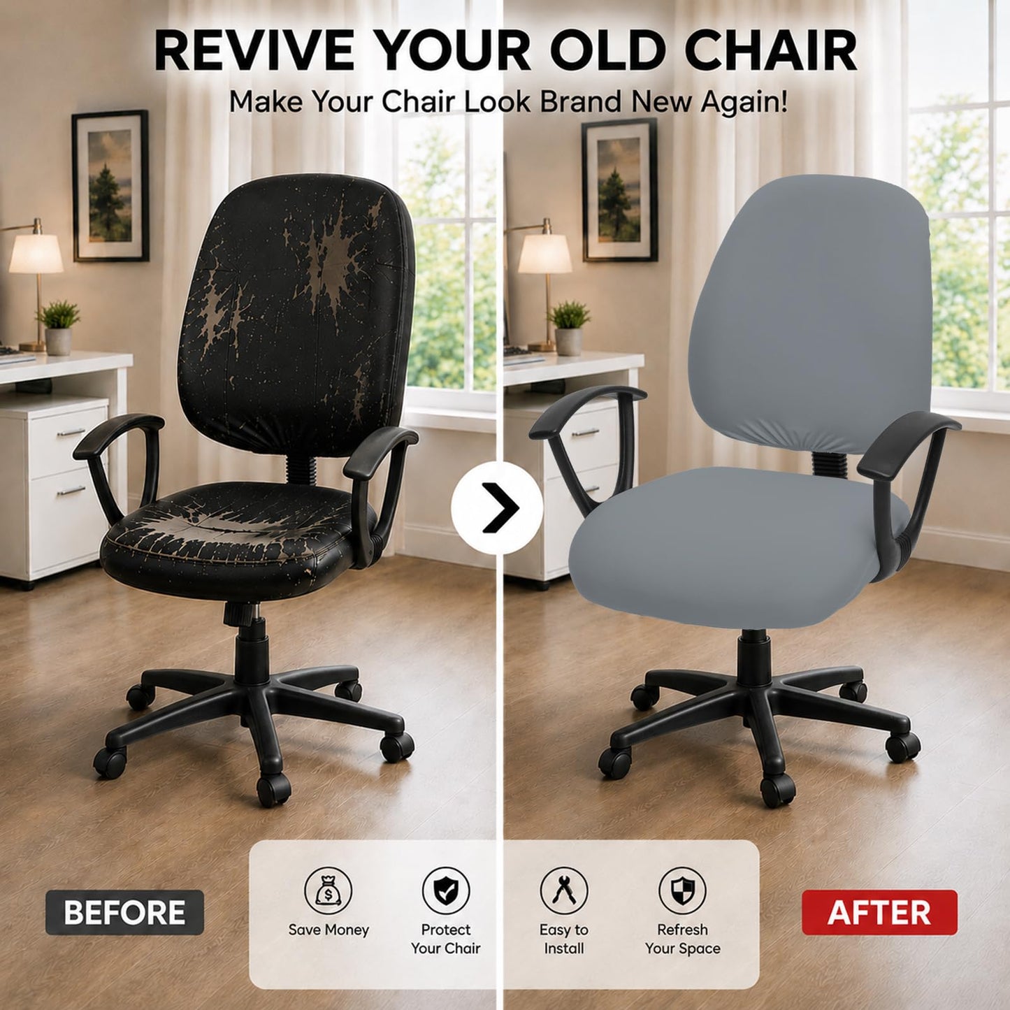 DIVA EN CAMINO DEC Stretchable Desk Office Chair Seat Covers - Universal Stretch Computer Chair Slipcover - Washable Rotating Backrest Coverings & Cushion Protectors for Dogs, Cats, Pets, Mid Gray