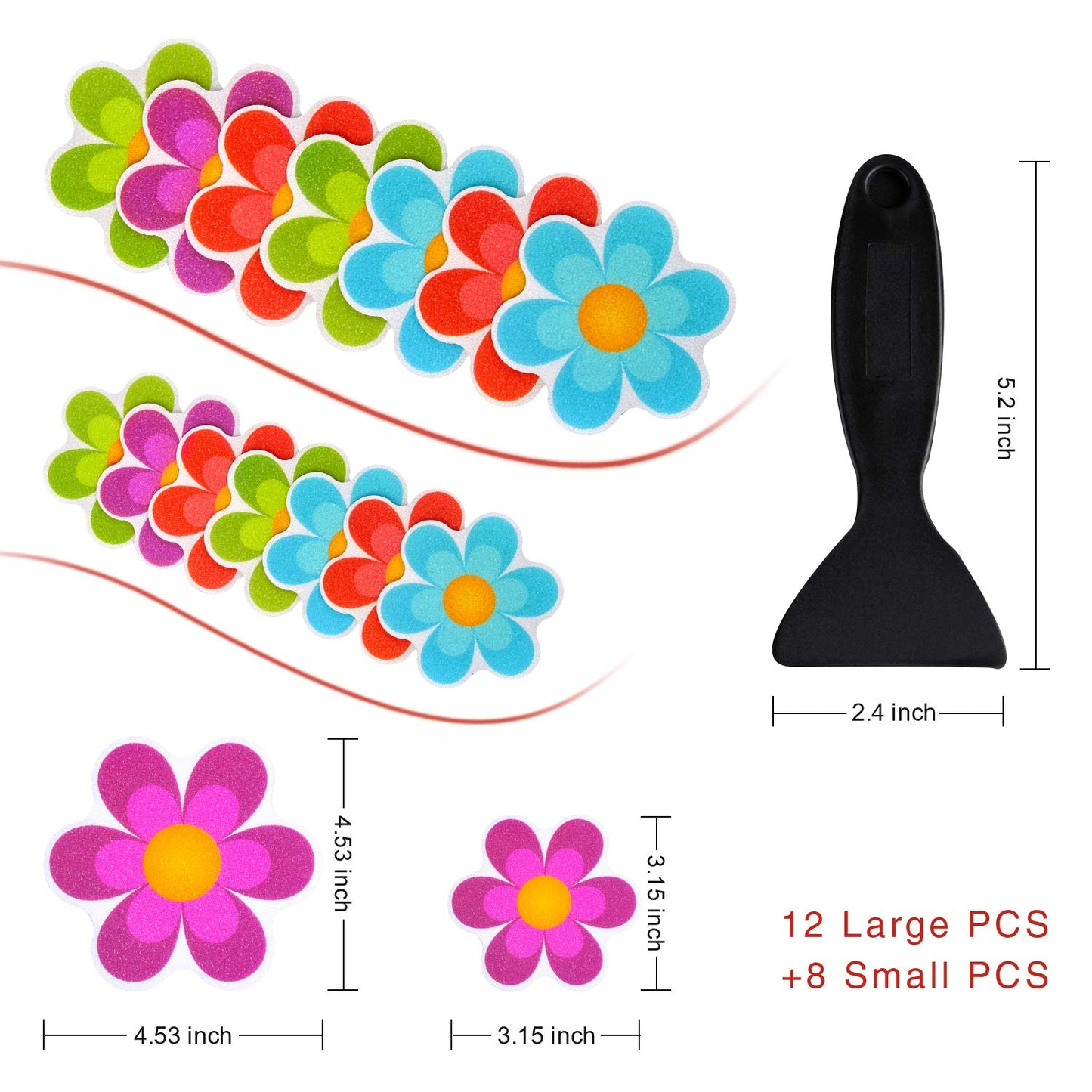 Secopad 20 PCS Original Non Slip Bathtub Stickers, Shower Floor Non Slip Stickers Bright Flowers Appliques with Premium Scraper