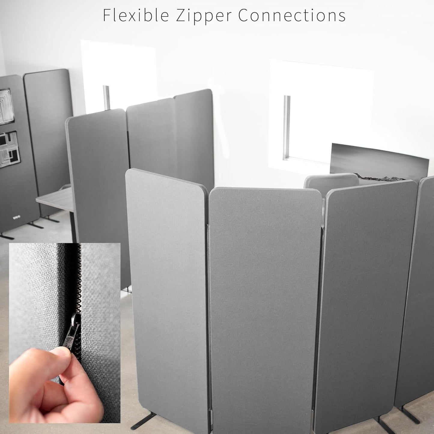 VIVO Freestanding Privacy Panel - 72 x 66 Inch Acoustic Wall Divider | Gray Cubicle Partition with 3 Panels