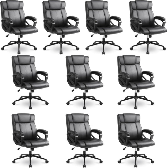 Skiennix Ergonomic Executive Office Chair - Heavy Duty 300lbs Capacity, Mid-Back PU Leather with Lumbar Support - Black