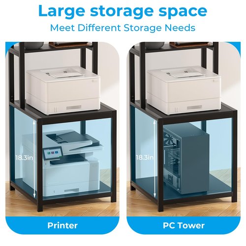 GreenForest 4 Tier Printer Stand with Storage Shelf, 49.2 inch Large Printer Table for Home Office Organization, Stable Small Corner Shelf for Heat Press, Mini Fridge, 3D Printer, Black