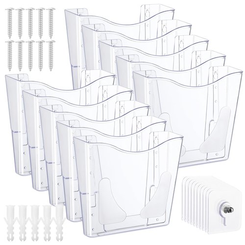 RattanView 10 Pack Acrylic Wall Pocket File Holders Single Pocket Wall Mount File Organizer Hanging Mail Magazines Organizers for Office Home Classroom(Transparent)