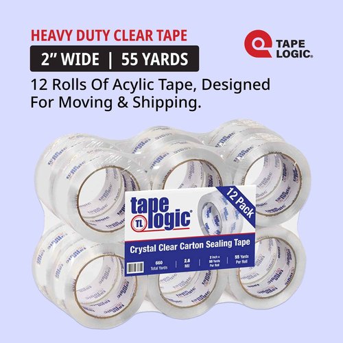 Tape Logic 2" x 55 yds Acrylic Packing Tape 2.6 Mil, Clear (6-Pack) Heavy Duty Packing Tape Rolls for Sealing Boxes at Home, Warehouse, & Office, Supplies for Packaging, Shipping, Moving