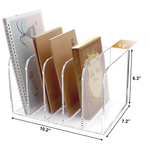 Clear Acrylic Magazine File Holder, Thickened Magazine Book Rack Desk File Organizer with 5 Vertical Compartments for Office Home Desk Organization