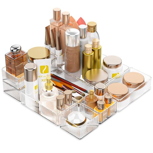 VEYGON 11PCS Water Ripple Claer Organizers Bins, Acrylic Vanity Plastic Drawer Organizer Trays, 4Size Stackable Makeup and Bathroom Drawer Storage Containers for Cosmetic, Office Supply, Kitchen