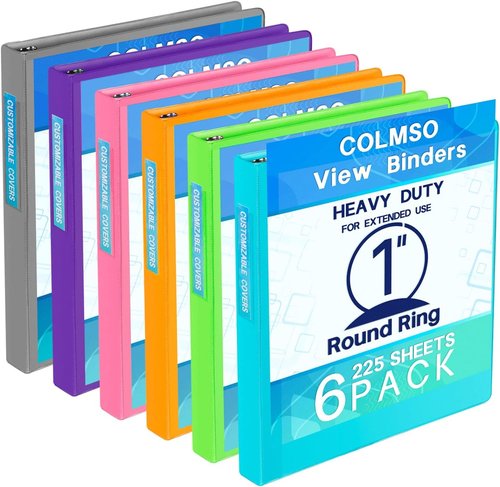 Customizable Clearview 3 Ring Binders by [Brand Name] - 1 Inch, 6 Pack in Pink, Blue, Green, Purple, Gray & Orange