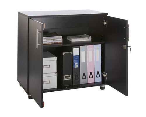 MMT Furniture Designs Ltd Black Storage Cabinet Cupboard Desk Height 2 Door Bookcase with Lock 75cm Tall Desktop Extension Height