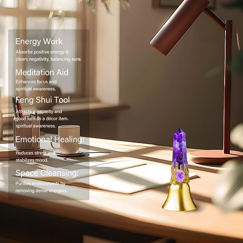 Super Loud Solid Brass Handbells Altar Bells Natural Amethyst Tower Bell Chimes Witch's Bells Hand Percussion Instruments Call Bells for Meditation Prayer Reception Pet Feeding and Home Decoration