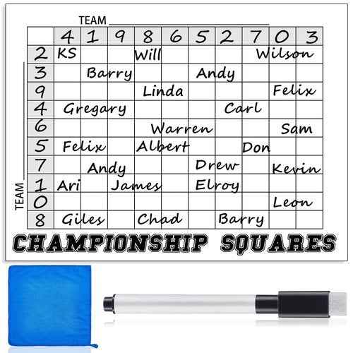 100 Football Squares Board Dry Erase Office Pool Game Set - 24 x 36 Inch Score Record Poster with Dry Erase Pen and Cleaning Cloth, Ideal for Sport Party Decorations