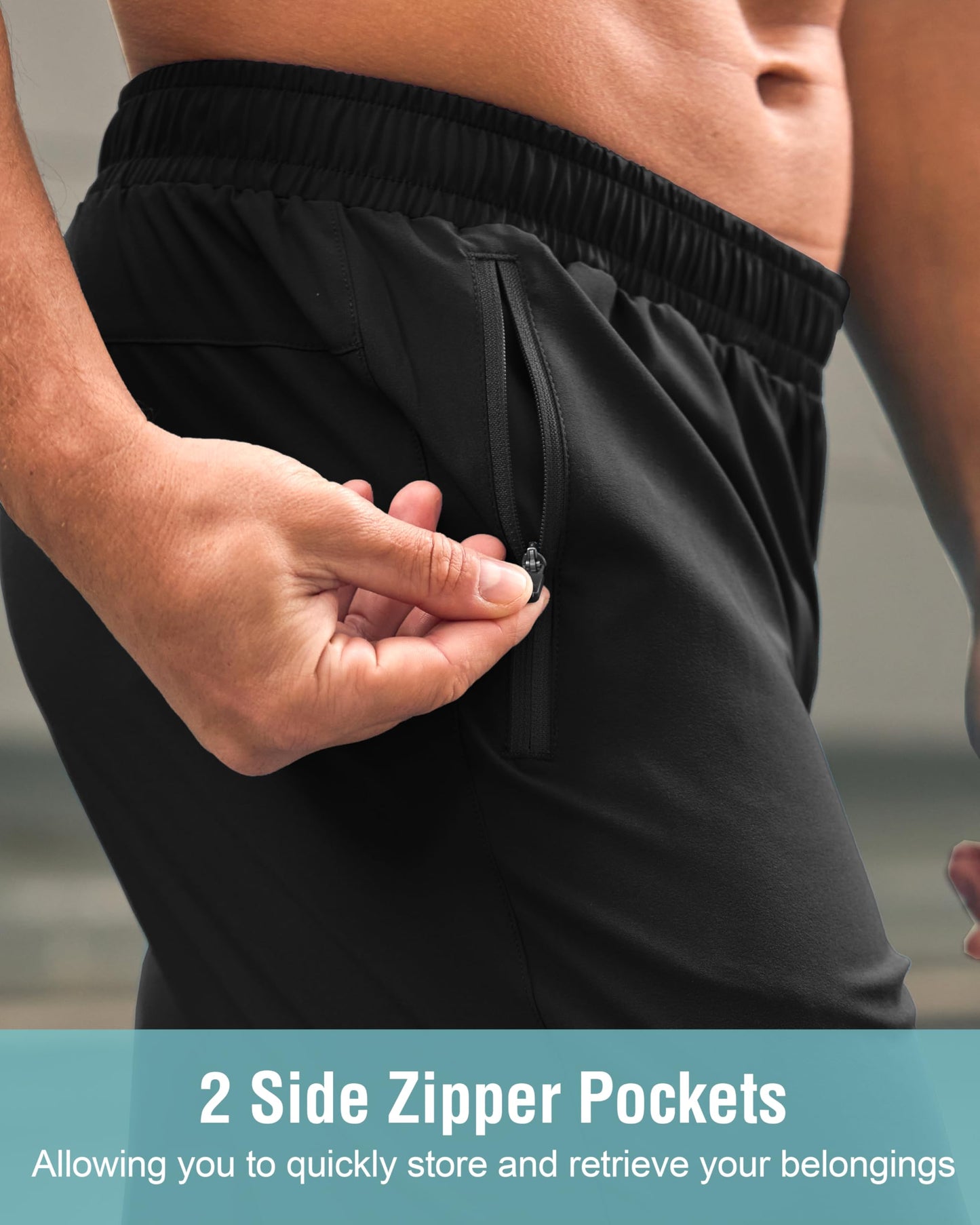 Men's Athletic Running Shorts with Zipper Pockets Quick Dry 7"/ 5"/ 9" Workout Gym Shorts for Basketball Hiking(Black,9XS)