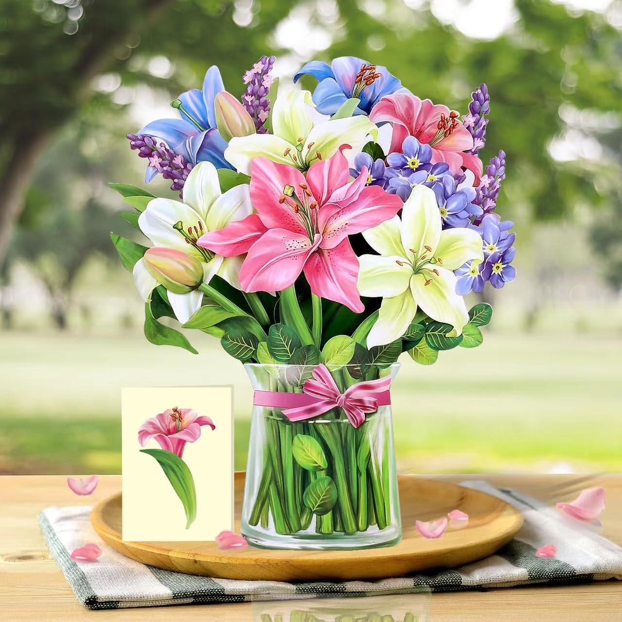 Airpark Pop Up Flower Cards, 3D Paper Flowers Bouquet Birthday Card 12’‘ with Blank Note and Envelope, Mother's Day, Get Well Greeting, Anniversary, Thank You, Easter Gifts Cards for Women Mom, Lillie