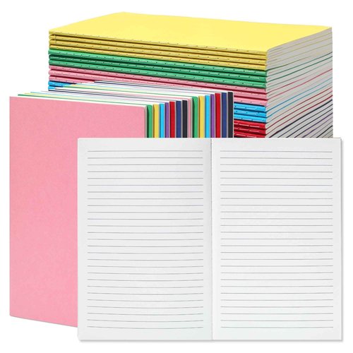 miikoul 48 Pack A5 Lined Notebook Journals in Bulk, Colored Kraft Cover College Ruled Subject Notebook Composition Journal for Student Busines Travelers, 8.3x5.5 Inches, 80 GSM, 60 Pages/30 Sheets