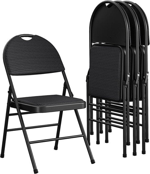 COSCO Commercial Folding Chair - XL Comfort Fabric, Padded Contoured Seat, 300 lb Weight Rating | Black, 4-Pack