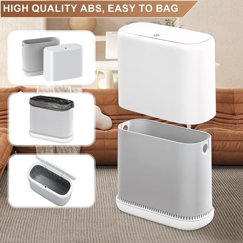 Funest Bathroom Trash Can - 10L Dog-Proof Slim Plastic Bin with Press Type Lid | Stylish & Space-Saving