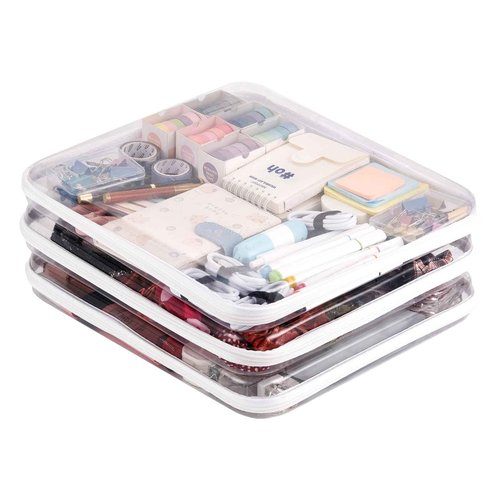 RAMFIYN 3 pack 12" Clear Zipper Pouches Portable Hard Shell Ccosmetic Case Plastic Storage Bag for Organizing