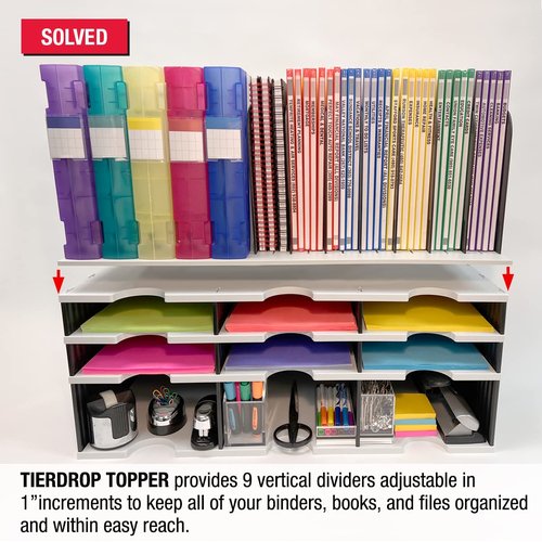Ultimate Office TierDrop Topper 8 Slot Vertical File Organizer and Sorter with 9 Dividers That Adjust in 1 inch Increments. Converts into a Hanging File Folder Organizer with Included Rail Adapters