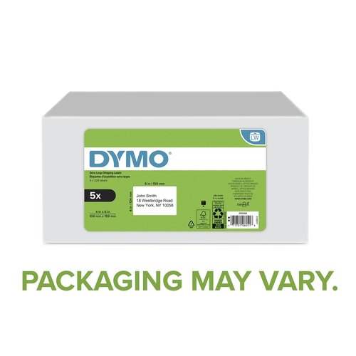 DYMO Authentic LW Extra-Large Shipping Labels for LabelWriter Label Printers, White, 4" x 6", 5 Rolls of 220 (1100 Total)