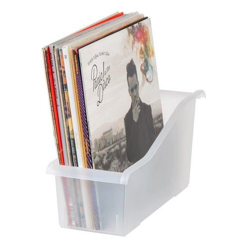 IRIS USA Plastic Book Bin Magazine Holder, 8-Pack, Vertical Standing Connecting Container Box for Office Dorm Study Homework Binder Notebook File Craft Stationery Supplies Organizer Caddy, Clear