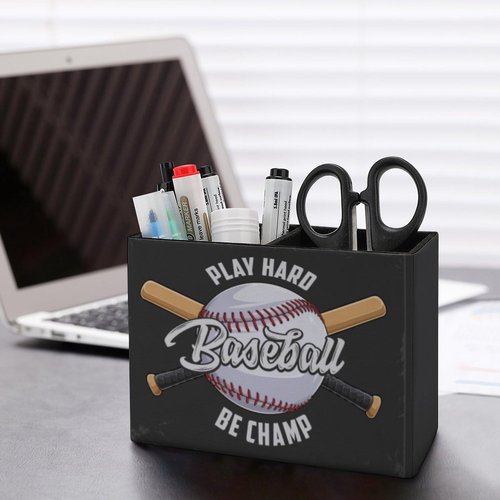 Niapessel Pencil Holder for Desk, Baseball Ball Pen Holder Storage Desktop Pen Organizer Desk Pencil Organizer Makeup Brush Holder for Office School College Leather