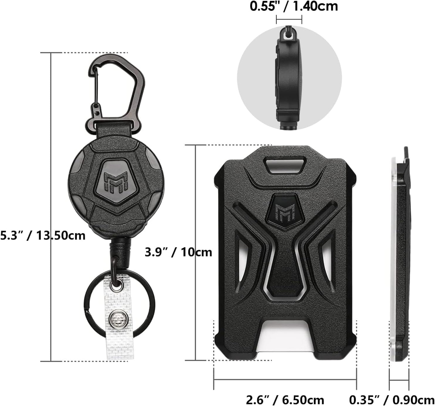 MNGARISTA 4-Pack Retractable Badge Holder, Heavy Duty Carabiner Keychain, Tactical ID Card Holder with 31.5" Retractable Badge Reel, Black