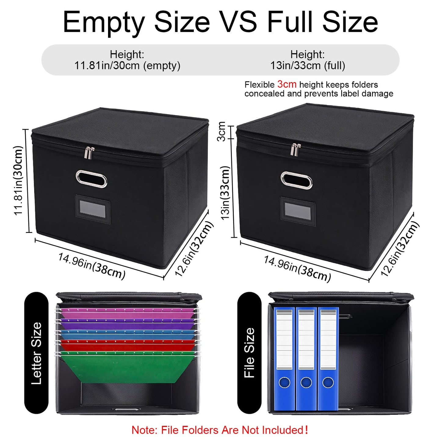 Succwoah 8 Pack File Organizer Boxes with Lids, Collapsible Document Storage Bin with Mesh Pockets & Zipper, Fits Letter/Legal Size Folders for Home Office Classroom Organization (Black, No Folders)