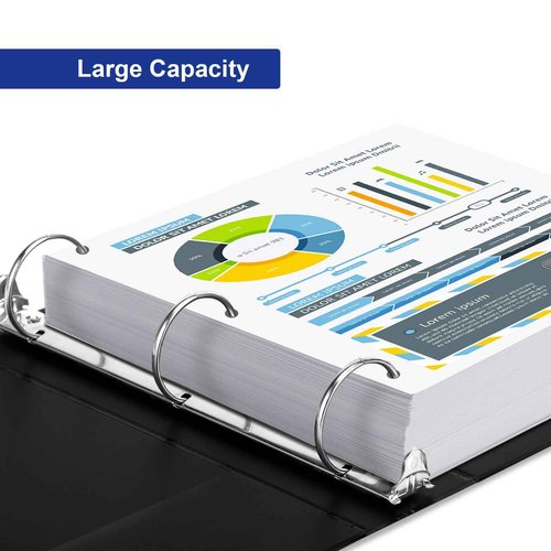 3 Ring Binder 2 Inch, ViVin Sturdy 2"-Round Ring Binder with 2 Interior Pockets, Clear View Cover, PVC-Free, Fits 400 Sheets of 8.5'' x 11'' Paper, Office Home School (6 Pack, Black)