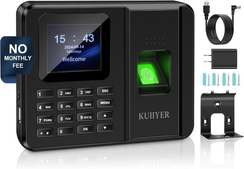 KUIIYER Employee Time Clock - 2-in-1 Fingerprint & Password Attendance System | Compact Design