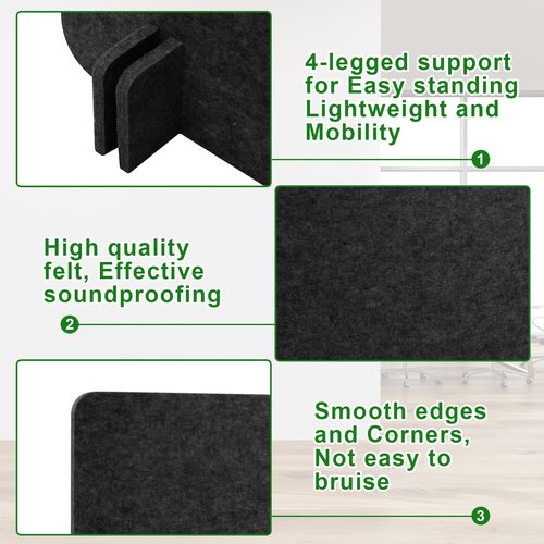 Buryeah 3 Pcs Desk Divider 23.6 x 47.2, 23.6 x 23.6 Stand up Freestanding Cubicle Privacy Divider Reducing Noise Visual Distraction for Office Home School(Deep Gray)