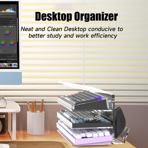 SIKAI CASE Keyboard Stand for Desktop 3 Layer Acrylic Stand Gaming Keyboard and Mouse Storage Thicken Dustproof Storage Holder Holds up 4 Keyboards,3 Mice,folder etc for Office,Home,School,Kitchen