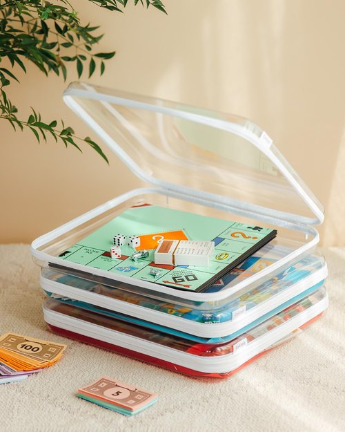 CoiiJoii Board Game Storage,Extra Large Clear Hard Shell Case with Zipper, 3 Packs Board Game Organizer and Storage for Games Puzzle Magazine A4 Paper Craft Hobby Art Supplies