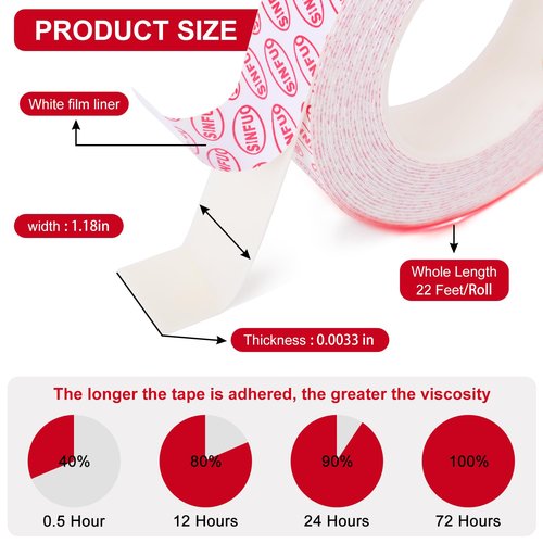 Sinfuo Heavy-Duty Double-Sided Foam Tape - Removable, Residue-Free Adhesive Strips | 1.18" x 22Ft for Indoor/Outdoor Use