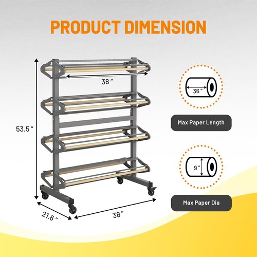 Mobile 8-Roll Paper Holder - 36" Wide Craft & Gift Wrapping Dispenser with Ceramic Blade